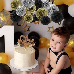 Black Gold Silver Tissue Paper Pom Poms Hanging Flower Ball Decor 18 PCS