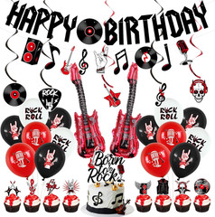 Rock and Roll Birthday Party Decorations – Happy Birthday Banner, Hanging Swirls