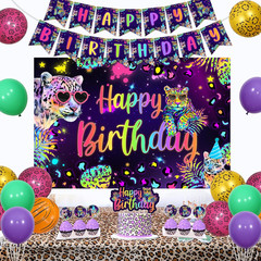 Rainbow Cheetah Birthday Decorations for Boys Girls – Leopard Print Happy Birthd