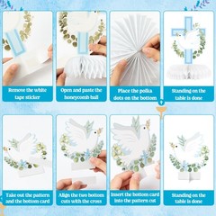 12Pcs Blue Baptism First Communion Party Honeycomb Centerpieces Cross Religio…