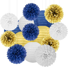 Blue Pink Purple Party Decorations – 15Pcs Tissue Pom Poms Paper Flowers Paper L