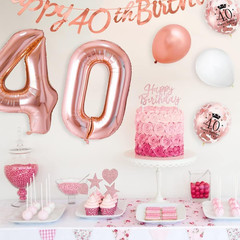 Rose Gold 40th Birthday Decorations Set for Women Banner, Number Balloon, Heart