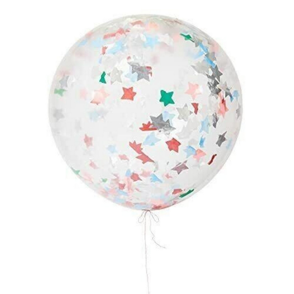 Giant 31 inch clear party balloons with star confetti 3 pack