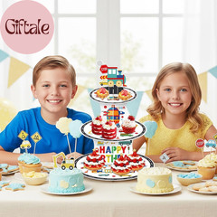 3 Tier Transportation Themed Cupcake Stand with Topper Train Birthday Decoration