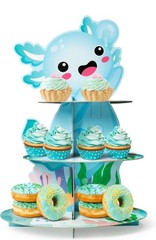Cupcake Stand 3-Tier Dessert Tower for Birthday and Party’s Decor blue Axolotl