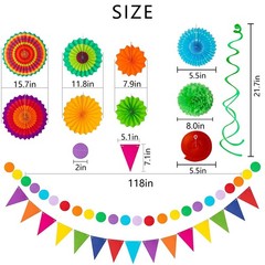 32Pcs Cinco De Mayo Decorations Fiesta Party Decorations Multi-Color Fans Gar…