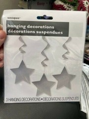 Unique 3 CT Silver Stars Hanging Decorations New!!!