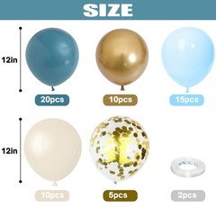 Togvu Dusty Blue Balloon Set, 60 Packs 12 Inches Metallic Chrome Gold Macaron