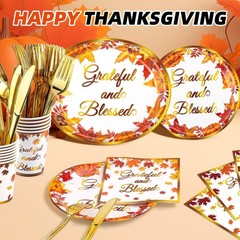 175Pcs Thanksgiving Paper Plates Set – (25 Guests) with 10*12inch Oval Plates…