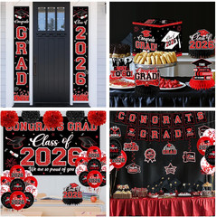 Graduation Decorations Class of 2026,Red Graduation Party Supplies- Congrats Gra