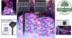 Patriotic Solar Fairy String Lights, 200 LED Red White Blue Waterproof Decor