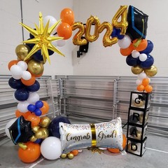 Graduation Balloons Arch Kit 115 Pcs – Navy Gold Orange Congrats Grad 2025 Decor