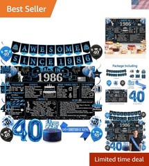 40th Birthday Decorations for Men, 20PCS Black Blue Back in 1986 Birthday Par…