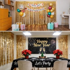 Glamorous Gold Tinsel Party Backdrops 3.3ft x 8.2ft – Perfect for All Occasions