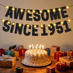 Happy 75th Party Decorations for Men , Pre-Strung Black AWESOME SINCE 1951 Ba…