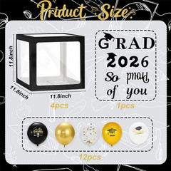 Graduation Decorations Class of 2026 – Black Graduation Balloons Boxes with Lett