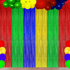 Blue Red Green Yellow Party Decorations, Blue Red Green Yellow Foil Fringe Backd