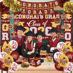 Class of 2026 Graduation Decorations Set – Maroon & Gold Banner, Backdrop, Ballo
