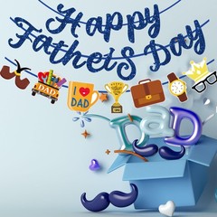 Happy Fathers Day Banner Blue Glitter Fathers Day Decorations For Party Home