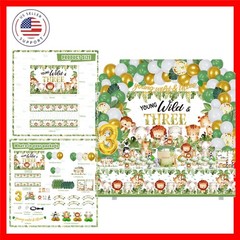 Young Wild and Three Birthday Decorations for Boys Girls, 157 Pcs Jungle Safa…