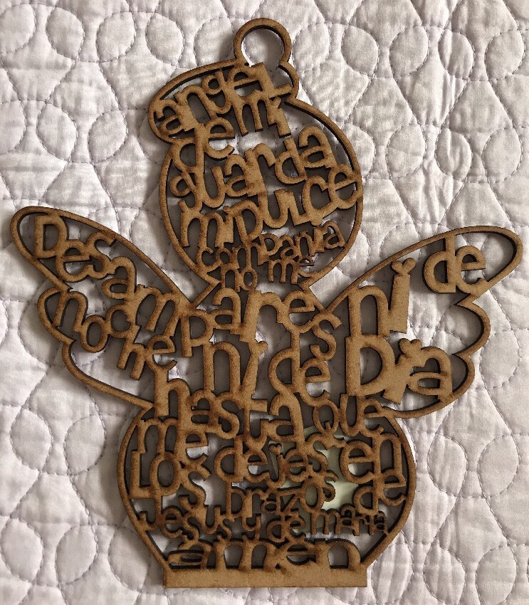 Handcrafted «Angel de la Guarda» Wood Angel Prayer Wall Hanging Gift To Child XL