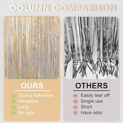 .x 6.6 ft Foil Fringe Backdrop Curtains, Tinsel Streamers Party 3 Champagne