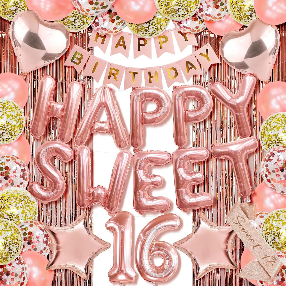 Happy Sweet 16 Balloons 16Th Birthday Decorations for Girl 16 Birthday Decoratio