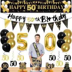 27Pcs 50Th Birthday Decorations for Men,Black Gold 50Th Party Decorations
