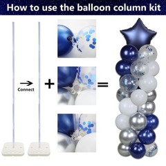 2 Set 5 Feet Balloon Column Kit With Balloons, 80 Pcs Navy Blue Silver Balloo…