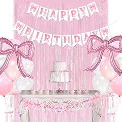 Pink Bow Party Decorations – Coquette Birthday Decorations Include Banner Pearl