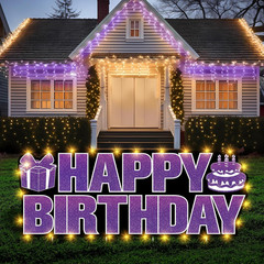 Large Happy Birthday Yard Sign with Stakes,Glow Blue Happy Birthday Decorations