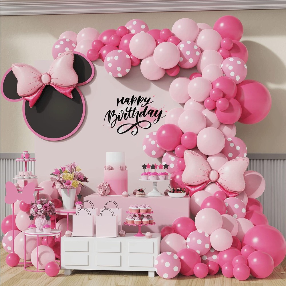 136 PCS Pink Mouse Birthday Decorations Polka Dot Baby Shower Party Supplies
