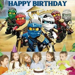 Ninjago Theme Happy Birthday Backdrop 5×3.5ft Birthday Party Decoration