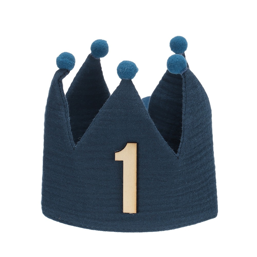 1st Birthday Crown Hat Reusable Party Hats with Elastic Band, Dark Blue