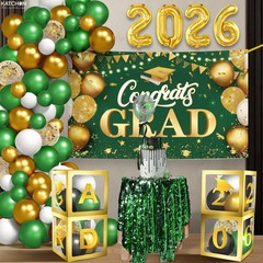 Green and Gold Graduation Decorations Class of 2026, Huge, Pack of 73, Congrats