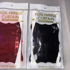 Tinsel Fringe Curtains Metallic RedBlack 2Pac Foil Streamer Backdrop Party Decor