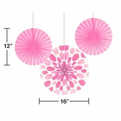 Creative Converting 3-Count Solid and Polka Dots Paper Fans, 12″/16″, Candy Pink