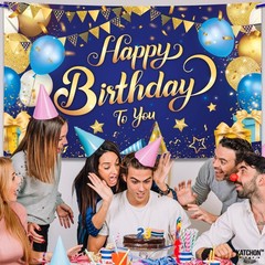 Blue and Gold Happy Birthday Banner – XtraLarge 72×44 Inch | Happy Birthday Dec