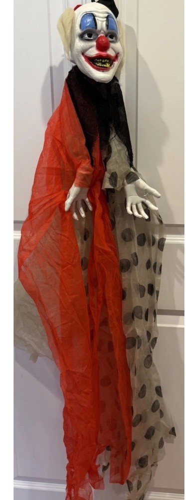 Creepy Polka Dot Clown Fabric Plastic Posable Hanging Decoration 48in Halloween
