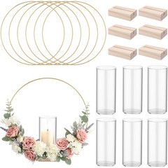 6 Pack Metal Floral Hoop Centerpiece with Stand & Glass Vases Wedding Table D…