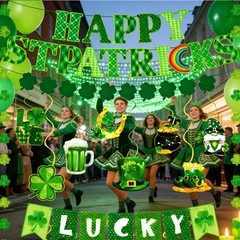 64Pcs St Patricks Day Decorations Kit Shamrock Lucky Banner Garlands Clover Hang