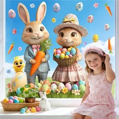 Large Easter Window Decoration Clings Double-Sided Bunny Decals Home Indoor Deco