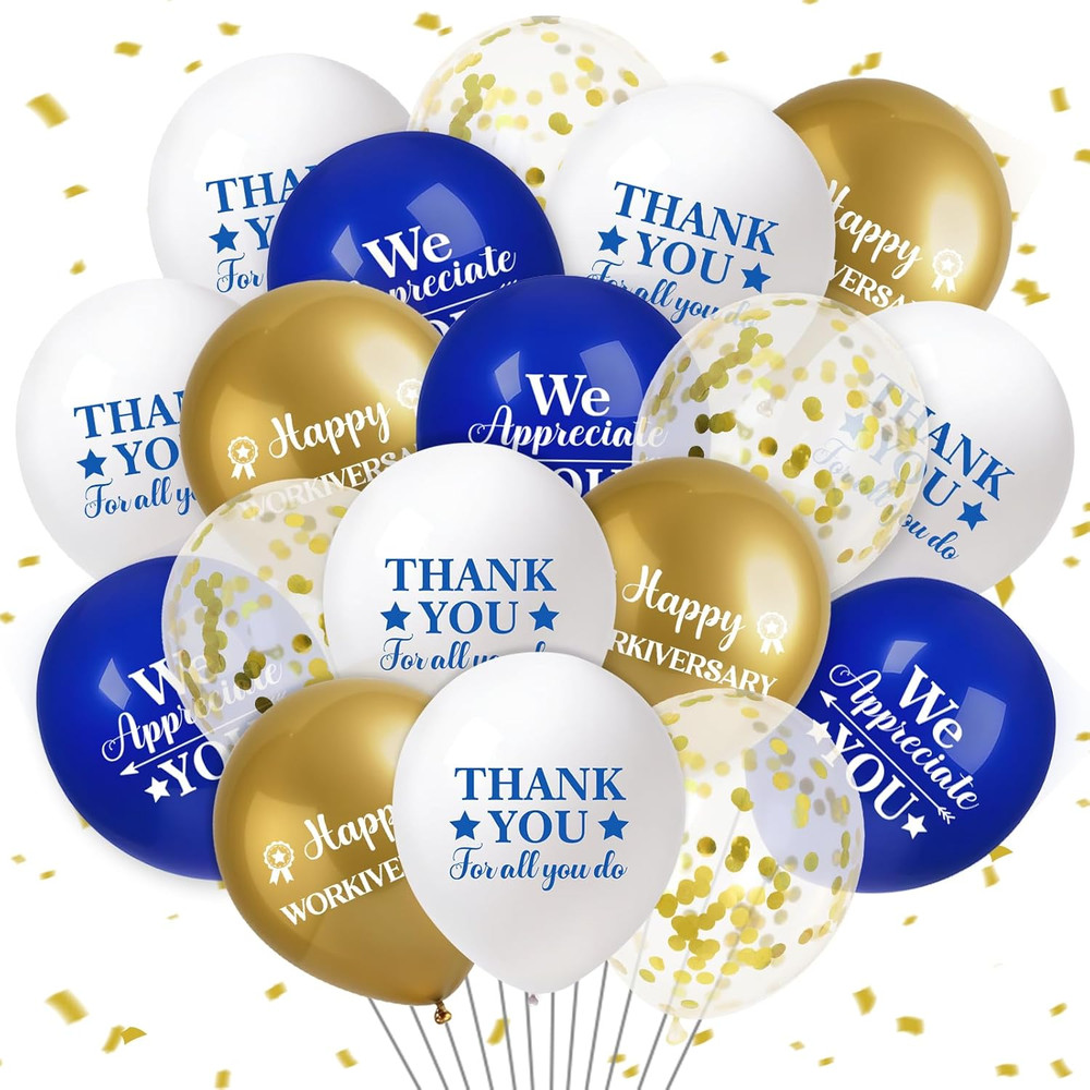 40pcs Happy Work Anniversary Decorations Balloons Blue Gold Happy Workiversary T