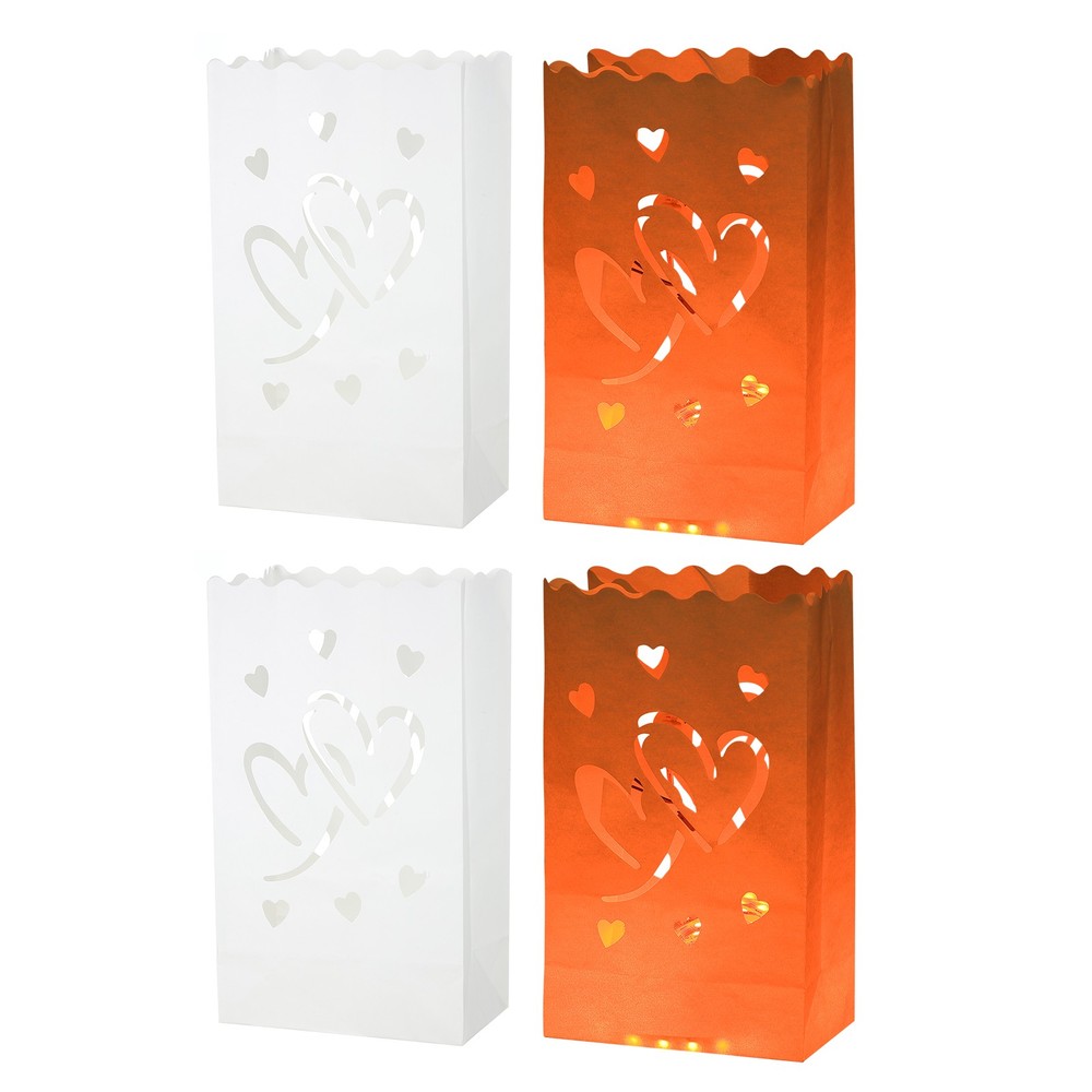 White Paper Luminary Bags, 20 Pcs Double Hearts Flame Resistant Candle Bags