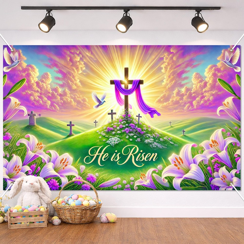 Happy Easter Banner Easter Outdoor Decoration Festival 71×43 Inch Photo Booth Ba