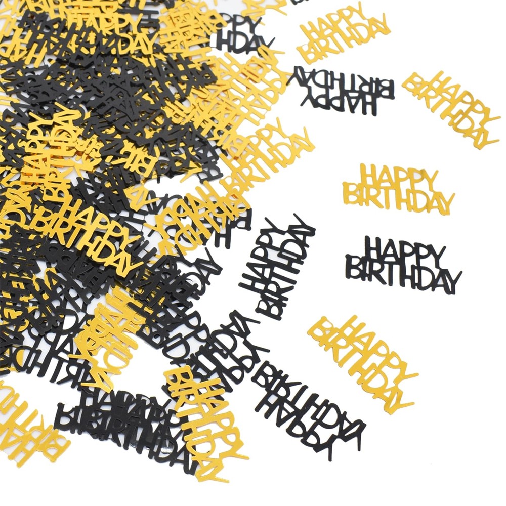 200 PCS Happy Birthday Black Gold Shiny Metallic Table Confetti Party Decor