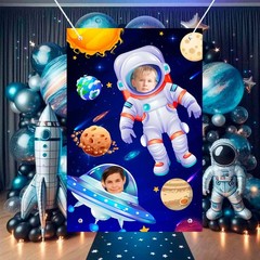 Galaxy Astronaut Face Photography Background,59.06»x39.37»Space Party Backdrop