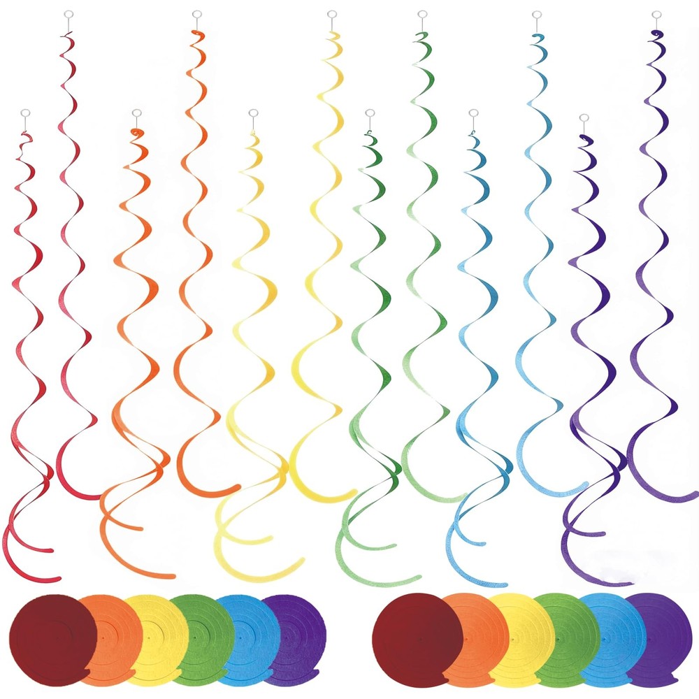 48 PCS Colorful Hanging Swirl Party Decorations Rainbow Felt Ceiling Streamers