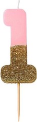 Talking Tables Pink Number 1 Candle with Gold Glitter Premium Quality PINK1