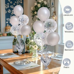 4 Set Silver Table Balloon Centerpiece Kit with Confetti Balloons for Parties